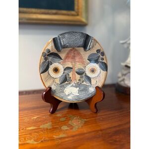 Vintage Tonalá Style Folk Art Pottery Ashtray w Rabbit – Signed SG